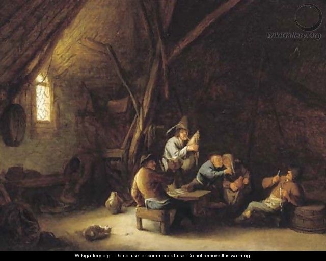 A barn interior with merry company and a bagpipe player - (after) Adriaen Jansz. Van Ostade