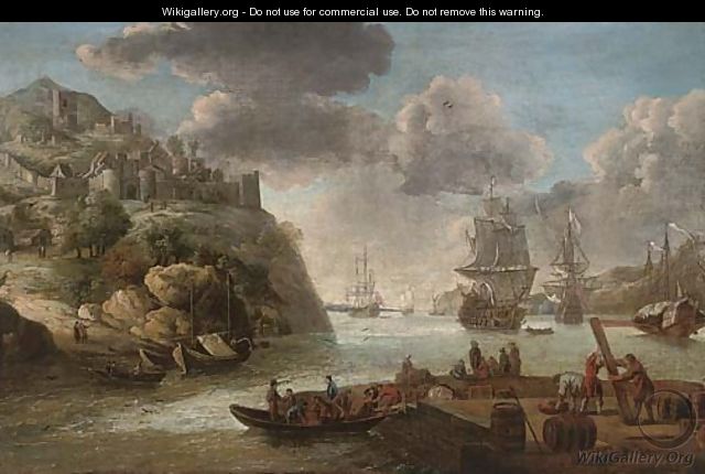 A squadron of the Royal Navy in a Mediterranean harbour - (after) Adriaen Van Diest