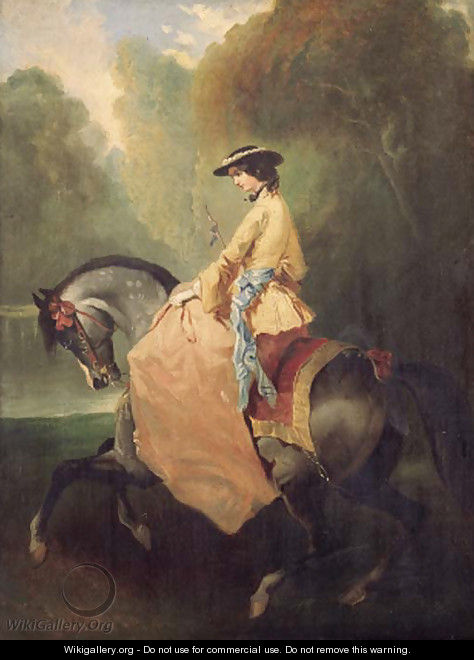 An elegant lady on horseback - (after) Alfred Dedreux