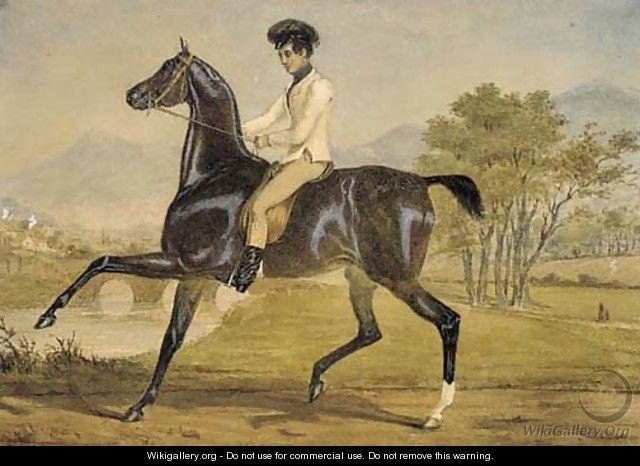 A gentleman on horseback in a river landscape - (after) Alfred Dedreux