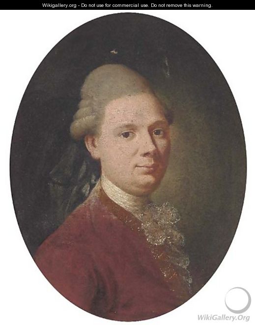 Portrait of a gentlemen, bust-length, in a red coat - (after) Alexander Roslin