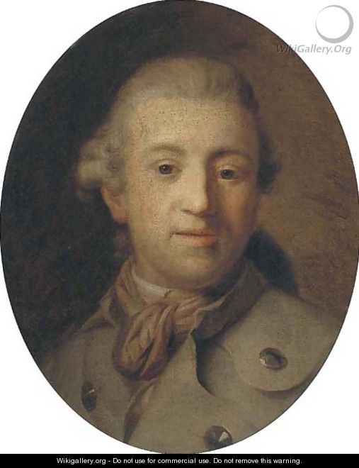 Portrait of a gentleman, bust-length, in a green coat and brown scarf - (after) Alexander Roslin