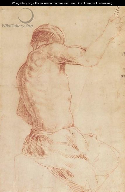 A seated man holding a staff, seen from behind - (after) Annibale Carracci