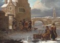 A winter landscape with figures fishing on a frozen river - (after) Andries Vermeulen