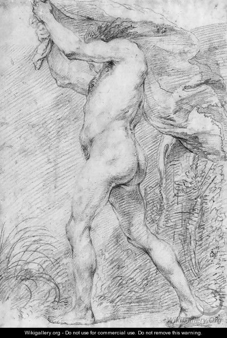 A nude, holding a cloth above his head - (after) Andrea Sacchi