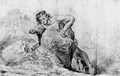 A boy leaning on a rock reaching out with his right arm - (after) Watteau, Jean Antoine