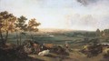 An extensive landscape with an elegant company resting, a country mansion in the distance - (after) Anthonie Van Borssom