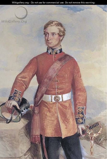 Portrait of a Colonel in the Coldstream Guards, three-quarter-length, standing in a mountainous landscape - (after) Hoppner, John