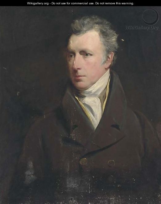 Portrait of a gentleman, bust-length, in a brown coat and yellow waistcoat - (after) Sir Henry Raeburn