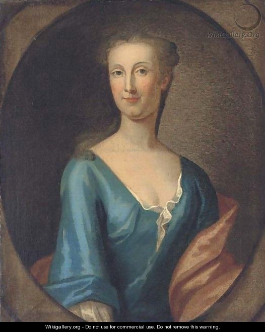 Portrait of Martha Rawson of Bolling, bust-length, in a blue dress and red wrap, in a feigned oval - (after) Kneller, Sir Godfrey