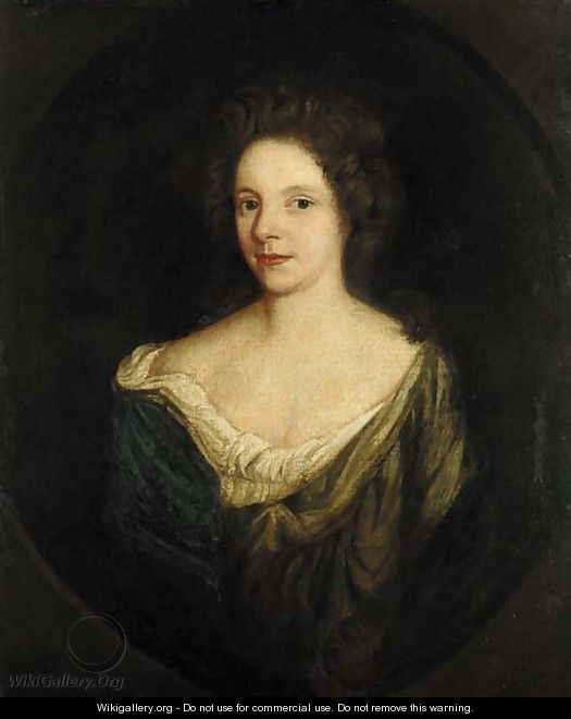 Portrait of a lady, quarter-length, in a green dress with a blue wrap, feigned oval - (after) Kneller, Sir Godfrey