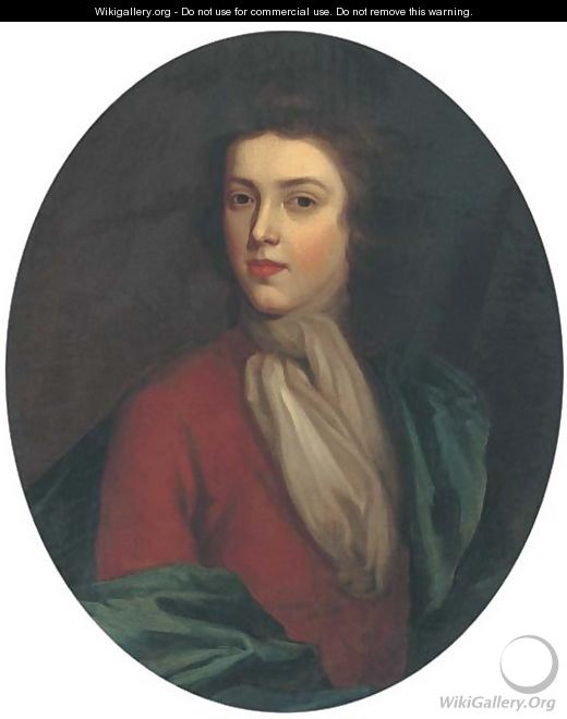 Portrait of a gentleman, bust-length, in a brown coat and blue wrap - (after) Kneller, Sir Godfrey