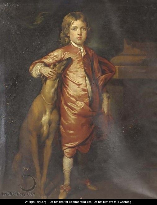 Portrait of a boy, full-length, in Van Dyck costume, with a greyhound, in a landscape - (after) Kneller, Sir Godfrey