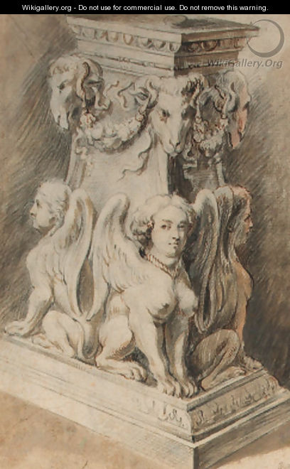 Design for a pedestal with harpies and ram
