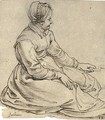 A seated girl wearing a cap, in profile to the right, turning a spit - (after) Sir Peter Paul Rubens