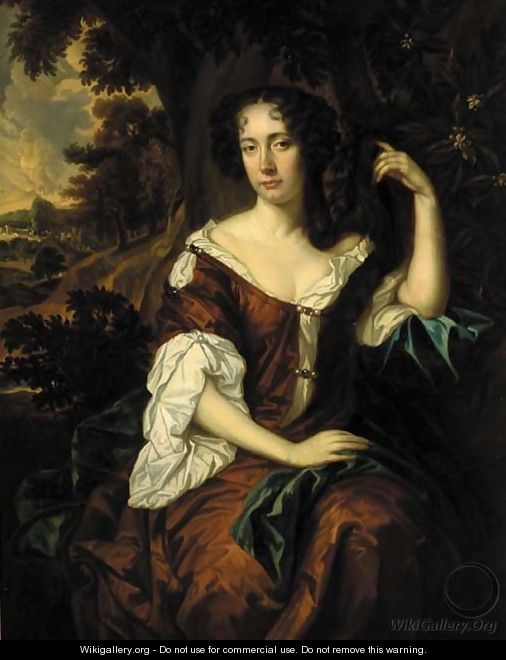 Portrait of a lady, three-quarter-length, in a brown dress - (after) Sir Peter Lely