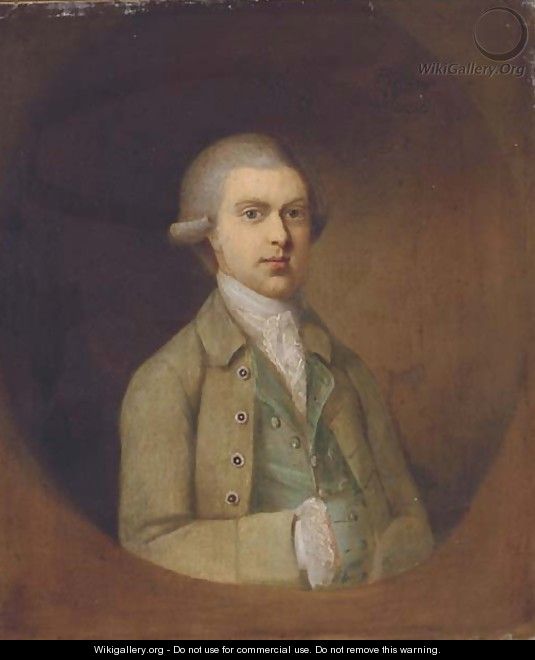 Portrait of a gentleman, half-length, in an olive jacket - (after) Thomas Hickey