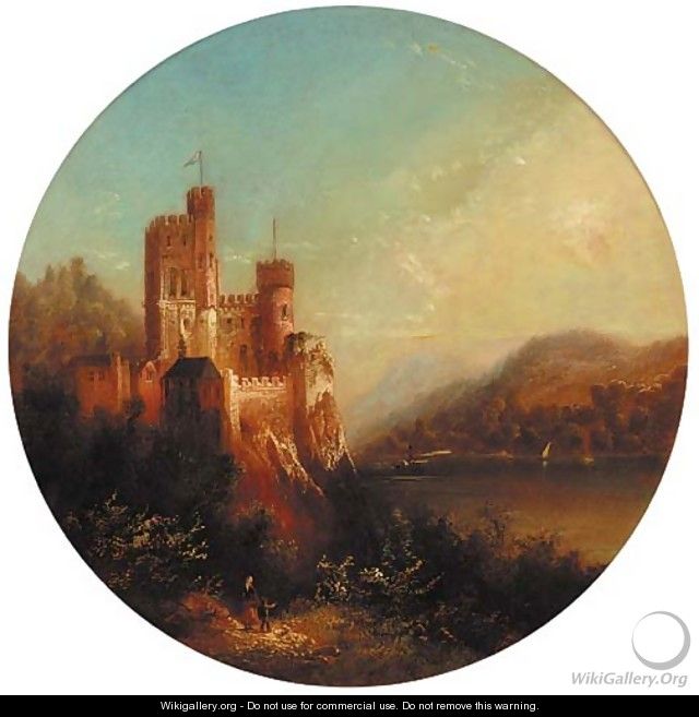A castle on the shore of a lake; and A ruin on the shore of a lake - (after) Thomas Creswick