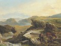 Highland landscape with figures logging in the foreground - (after) Richard Ansdell