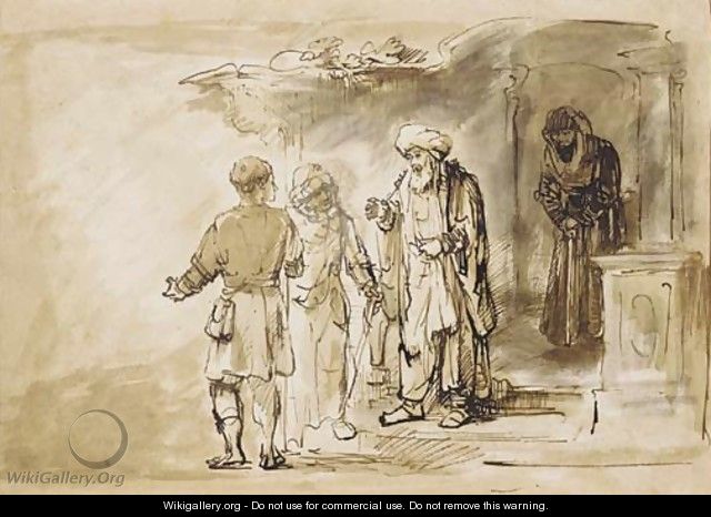 The Banishment of Hagar and Ishmael - (after) Rembrandt Van Rijn