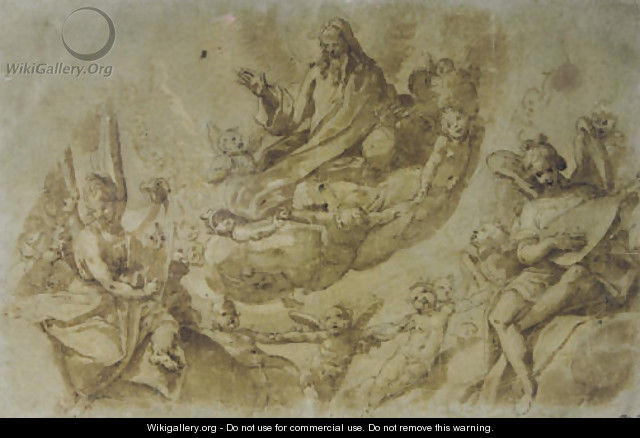 God the Father surrounded by angels and cherubim - (after) Da Reggio Raffaellino