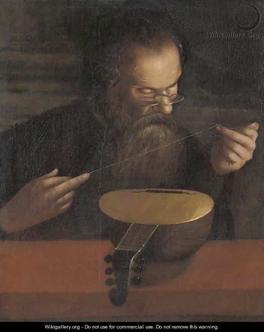 An old man stringing a lute - (after) Pietro Paolini