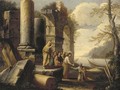 A capriccio of classical ruins with Christ's Charge to Peter - (circle of) Rosa, Salvator