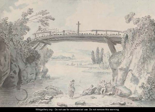 Figures resting on a riverbank - (after) Leopold Leprince