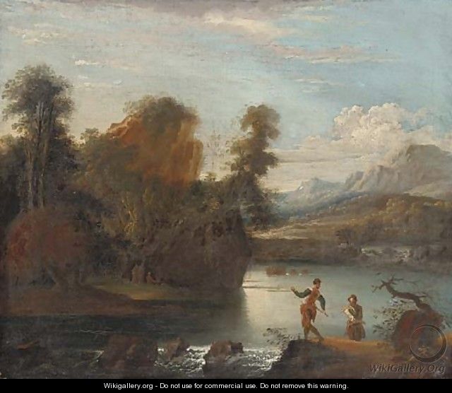 Anglers by a weir - (after) Robert Carver