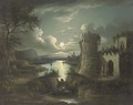 Figures by a ruin, in a moonlit landscape - (after) Sebastian Pether