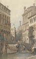 On a Venetian backwater; and Figures on a continental street - (after) Samuel Prout