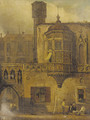 Figures outside a continental courtyard - (after) Samuel Prout
