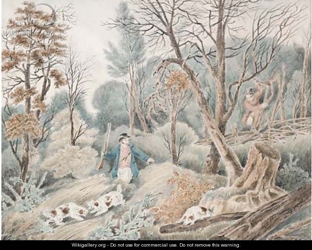 Huntsmen in a wood - (after) Samuel Howitt