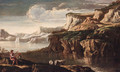 A rocky Italianate landscape with drovers and cattle at a pool - (circle of) Rosa, Salvator