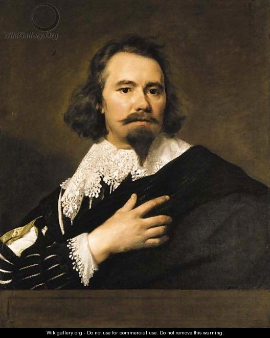 Portrait of a gentleman, bust-length, in a black doublet and white lace collar, a black cloak draped around his shoulder - (after) Dyck, Sir Anthony van