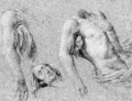 Studies of the right arm, torso and head of Christ, for a Pieta - (after) Simon Vouet