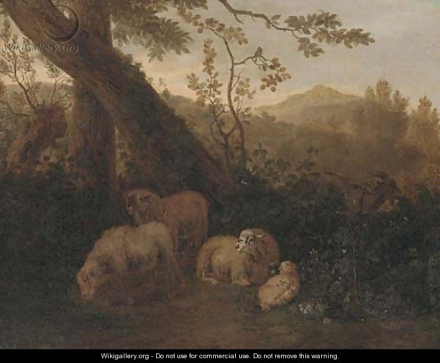 A wooded landscape with sheep in the foreground - (after) Simon Van Der Does