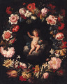 The Infant Christ in a medallion surrounded by a garland of flowers - (after) Pier Francesco Cittadini