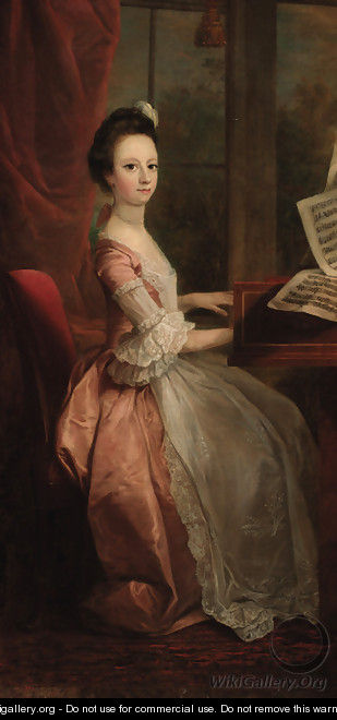 Portrait of a girl, seated at a harpsicord - (after) Mercier, Philippe