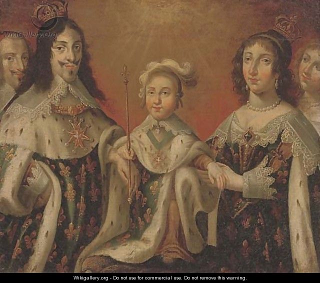 Group portrait of Louis XIII, Anne of Austria, and their son Louis XIV, flanked by Cardinal Richelieu and the Duchesse de Chevreuse - (after) Philippe De Champaigne