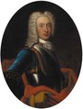 Portrait of a gentleman, half-length, in a blue coat, red wrap and breastplate - (after) Mercier, Philippe