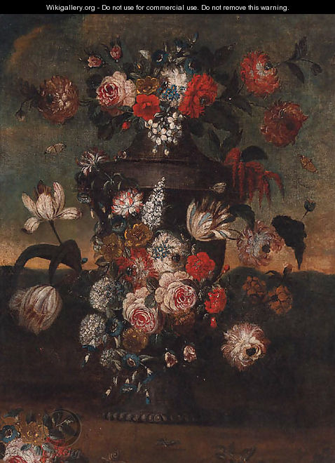 Flowers in an urn in a landscape - (after) Pieter Casteels III