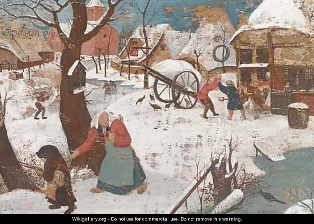A winter landscape with peasants in a village - (after) Pieter The Younger Brueghel