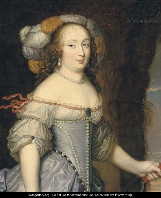 Portrait of the Francoise Anthenais de Rochechouart de Mortemart, marquise de Montespan (1640-1707), half-length, as Diana, wearing a feathered head - (after) Mignard, Pierre II
