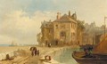 Figures carrying sacks on a French harbour wall; and Figures unloading a boat at low tide - (after) Pierre Le Boeuff