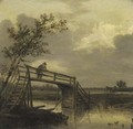 A river landscape with a peasant on a timber bridge - (after) Pieter De Molyn