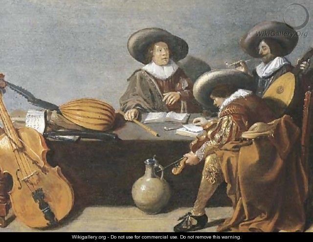 Officers smoking and music-making in an interior - (after) Pieter Codde