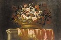 Flowers in an urn on a draped ledge - (after) Pieter Hardime