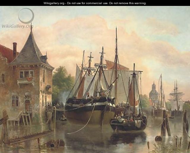 A busy day on the Amstel - (after) Pieter Cornelis Dommersen