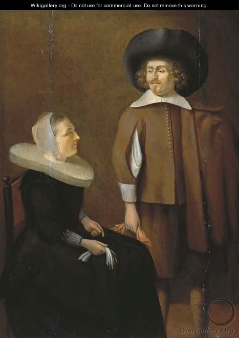 An elegant couple in an interior - (after) Pieter Codde
